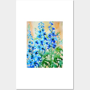 Delphinium Flowers Watercolor Painting Posters and Art